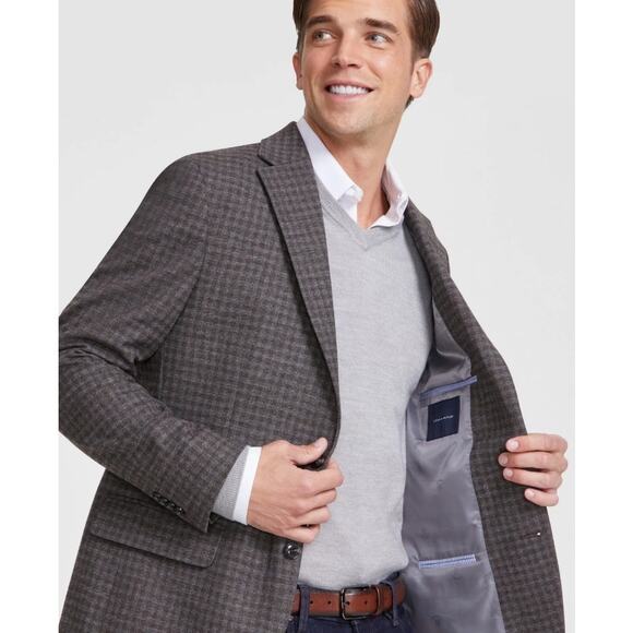 Tommy Hilfiger Men's Grey/Brown Check Conrad Modern-Fit Suit Blazer Size 36S - Picture 3 of 4